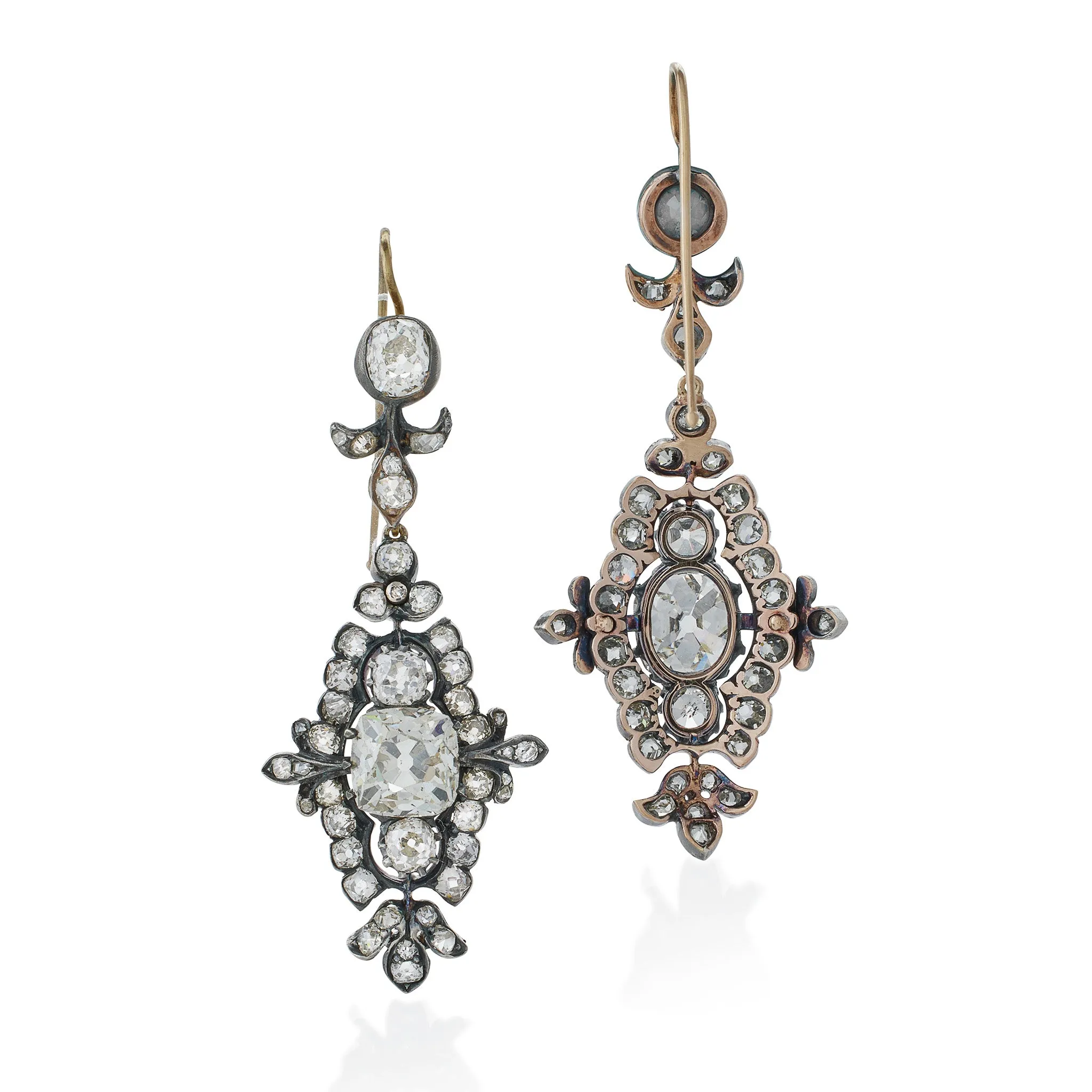 Old Mine-cut Diamond Pendant Earrings