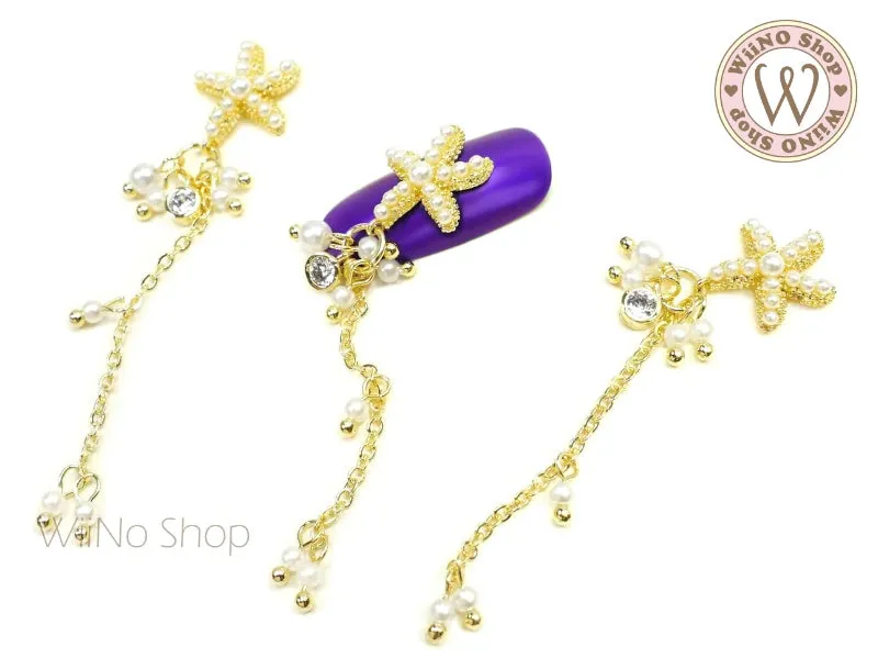 Pearl Starfish Nail Jewelry Charm with Chain - 1 pc