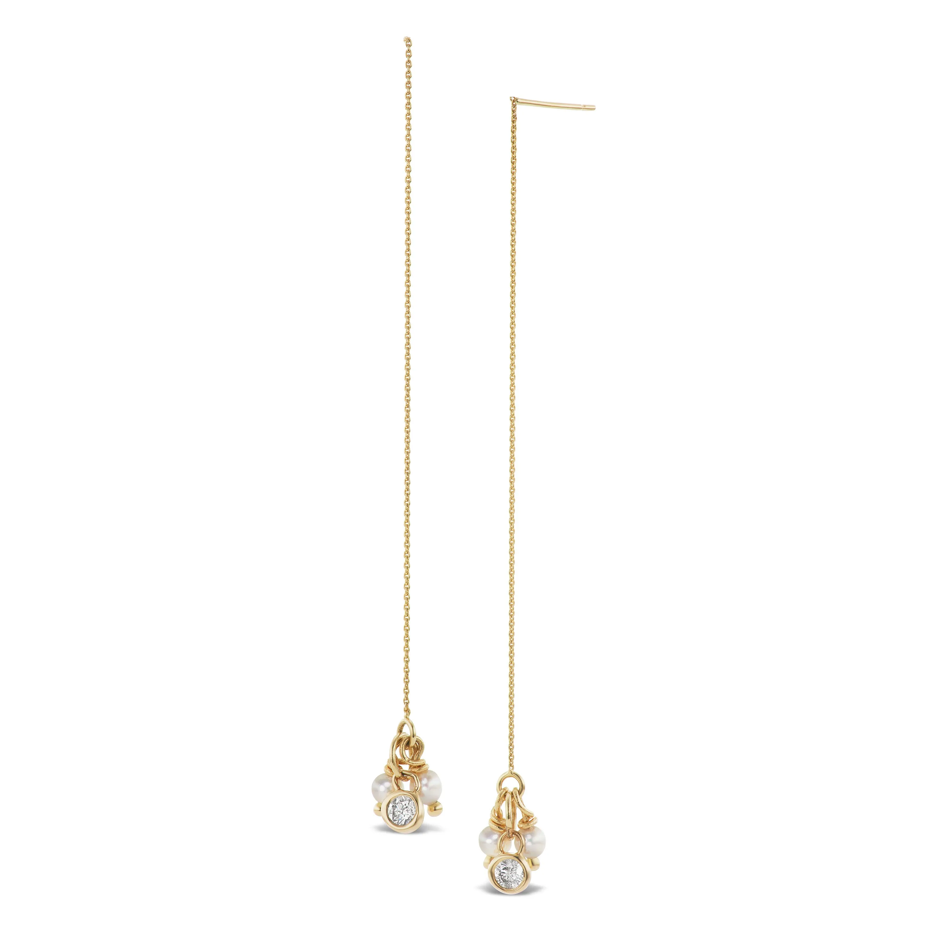 Petal Pearl threader earrings with diamond charm