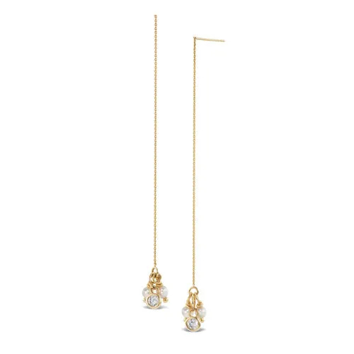 Petal Pearl threader earrings with diamond charm