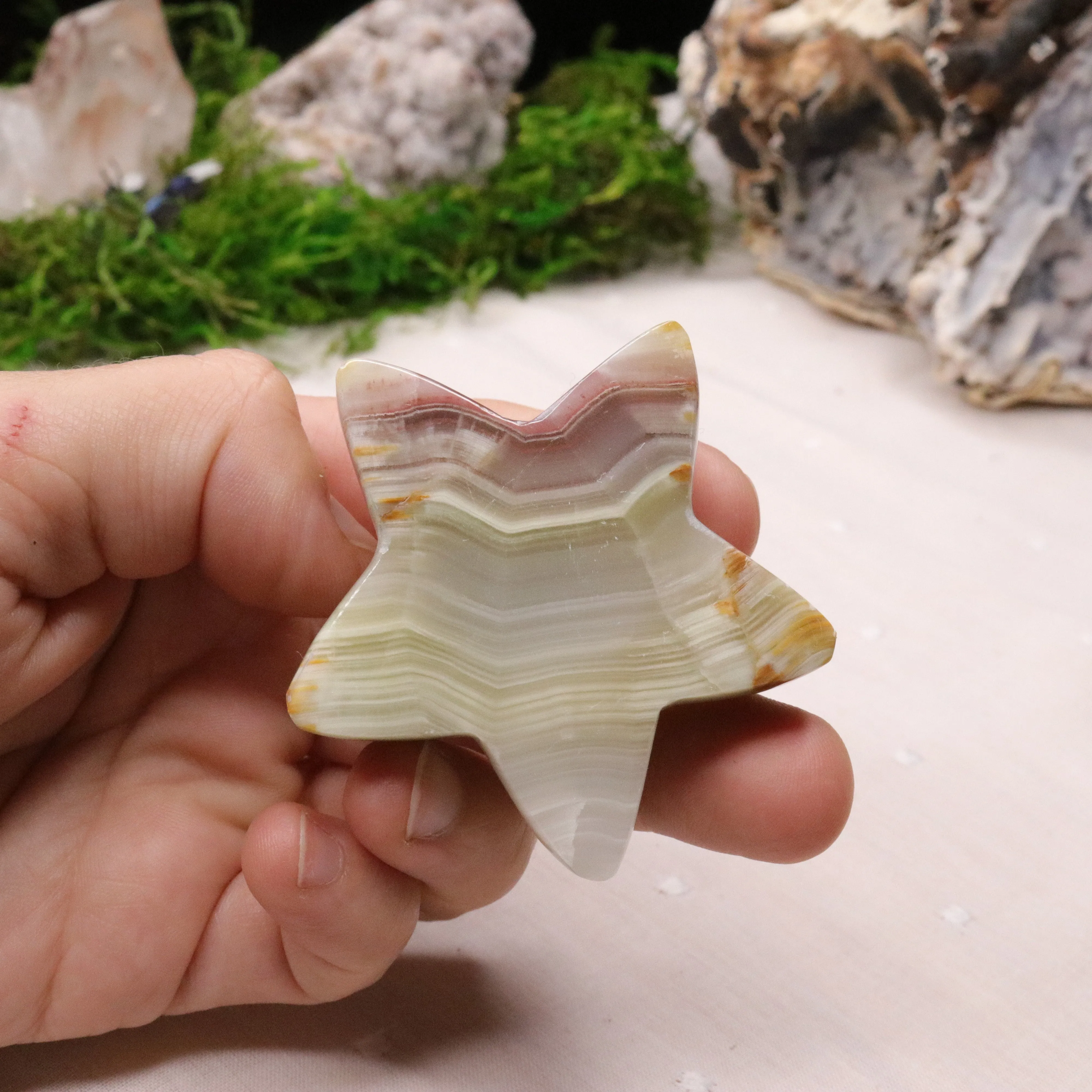 Pink Banded Onyx Star Carving