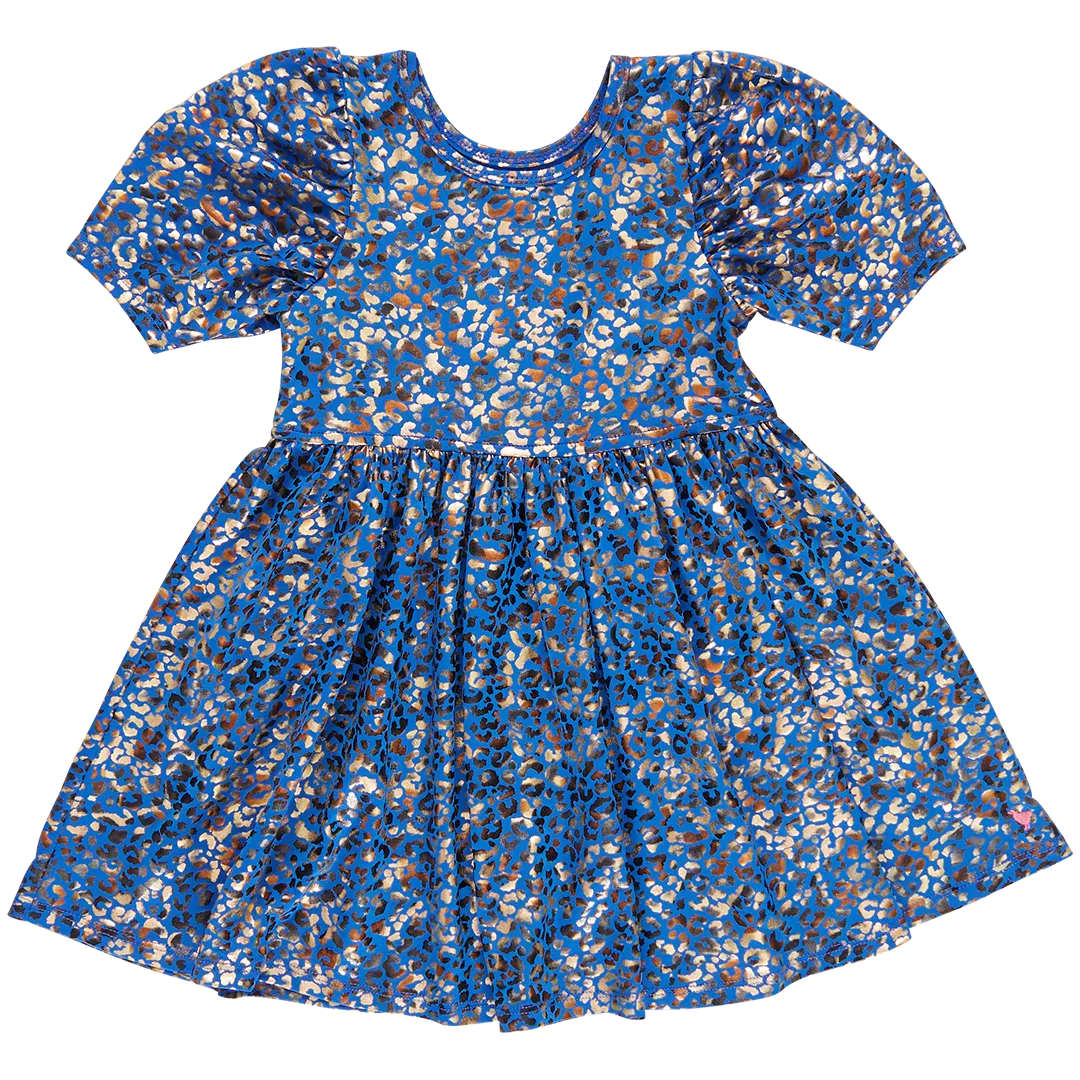 Pink Chicken Girls Laurie Dress - Blue Leopard Lame