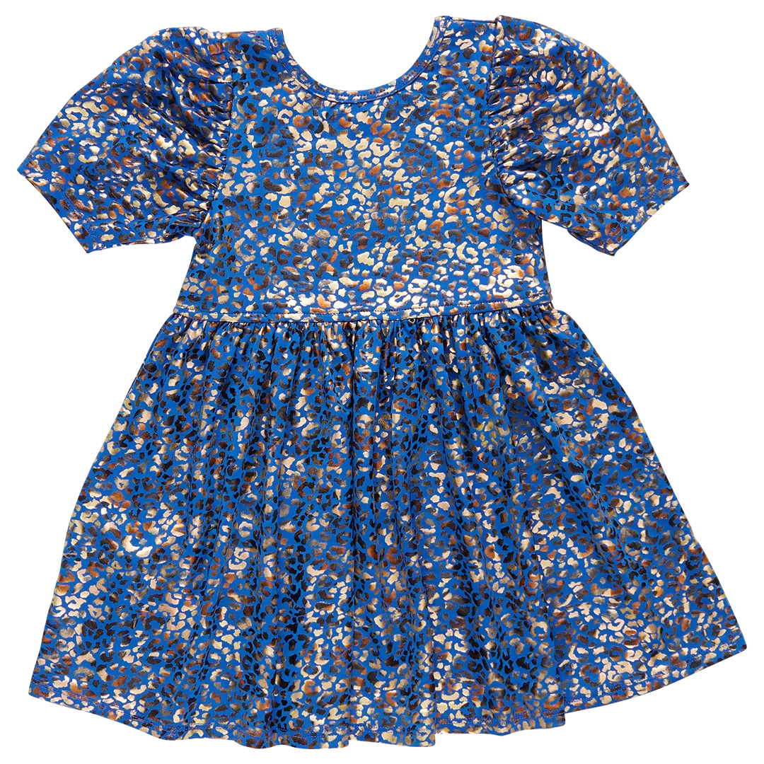 Pink Chicken Girls Laurie Dress - Blue Leopard Lame