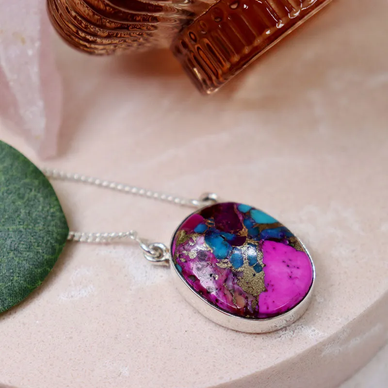 Pink Dahlia Turquoise Pendant