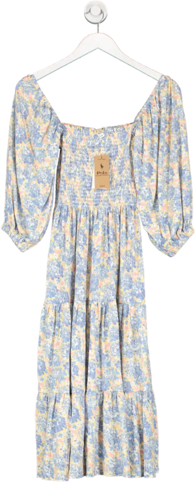 Polo Ralph Lauren Multicoloured Flower Puff Sleeve Midi Dress UK S