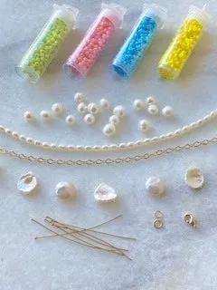 Rainbow Pearl Elastic Bracelet Project with Charm Bracelet