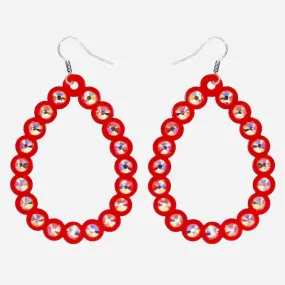 Red Teardrop Outline Earrings with Bling AB Rhinestones