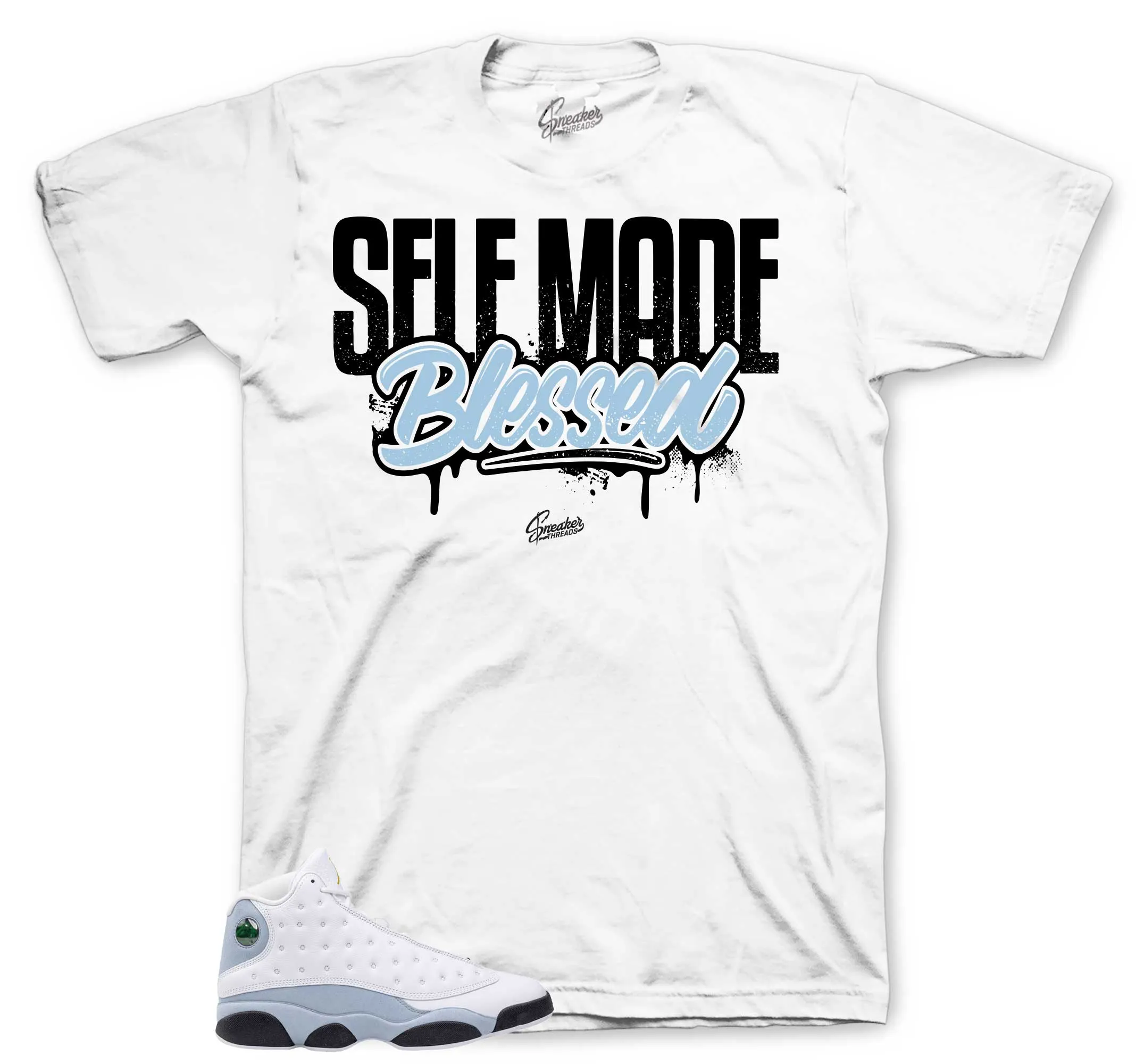 Retro 13 Blue Grey Shirt - Self Made - White