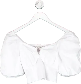 River Island White Puff Sleeve Cropped Top UK 6