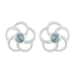 Riyo Beddable 925 Sterling Silver Earring For Female Blue Topaz Earring Bezel Setting Blue Earring Stud Earring