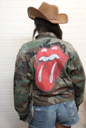 Rolling Stones Distressed Cropped Camo Jacket