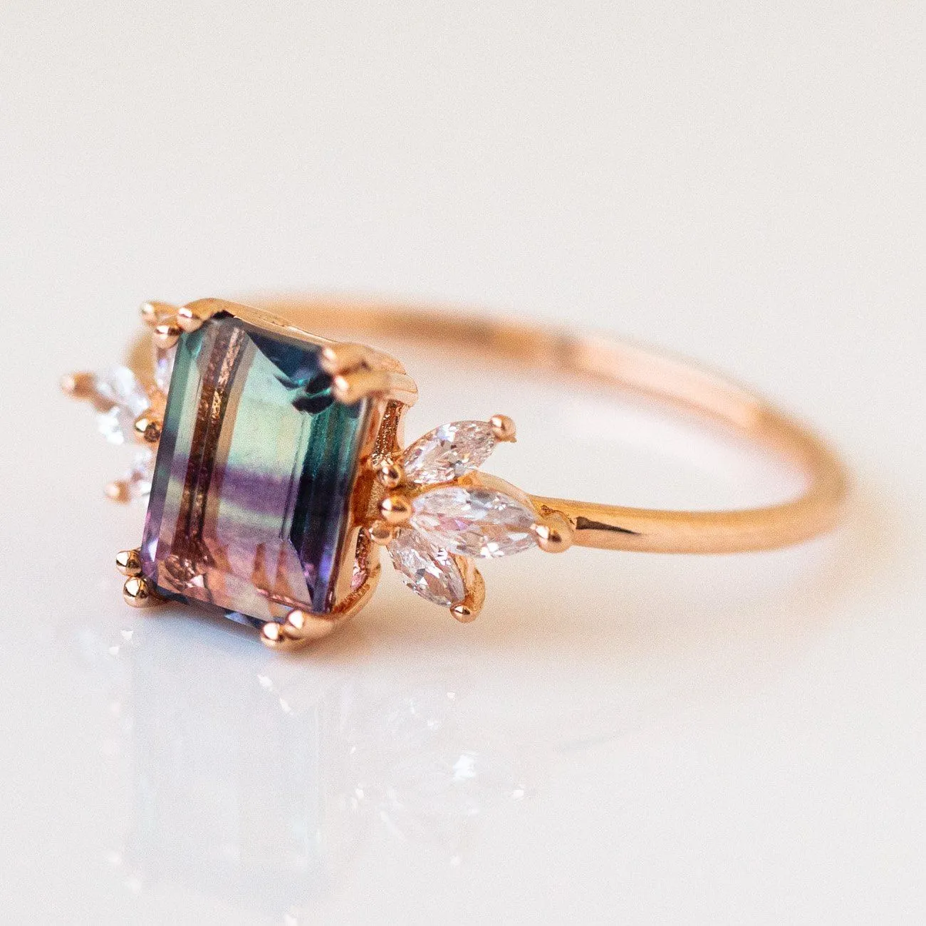 Rose Gold Fluorite Topaz Hazy Dream Ring