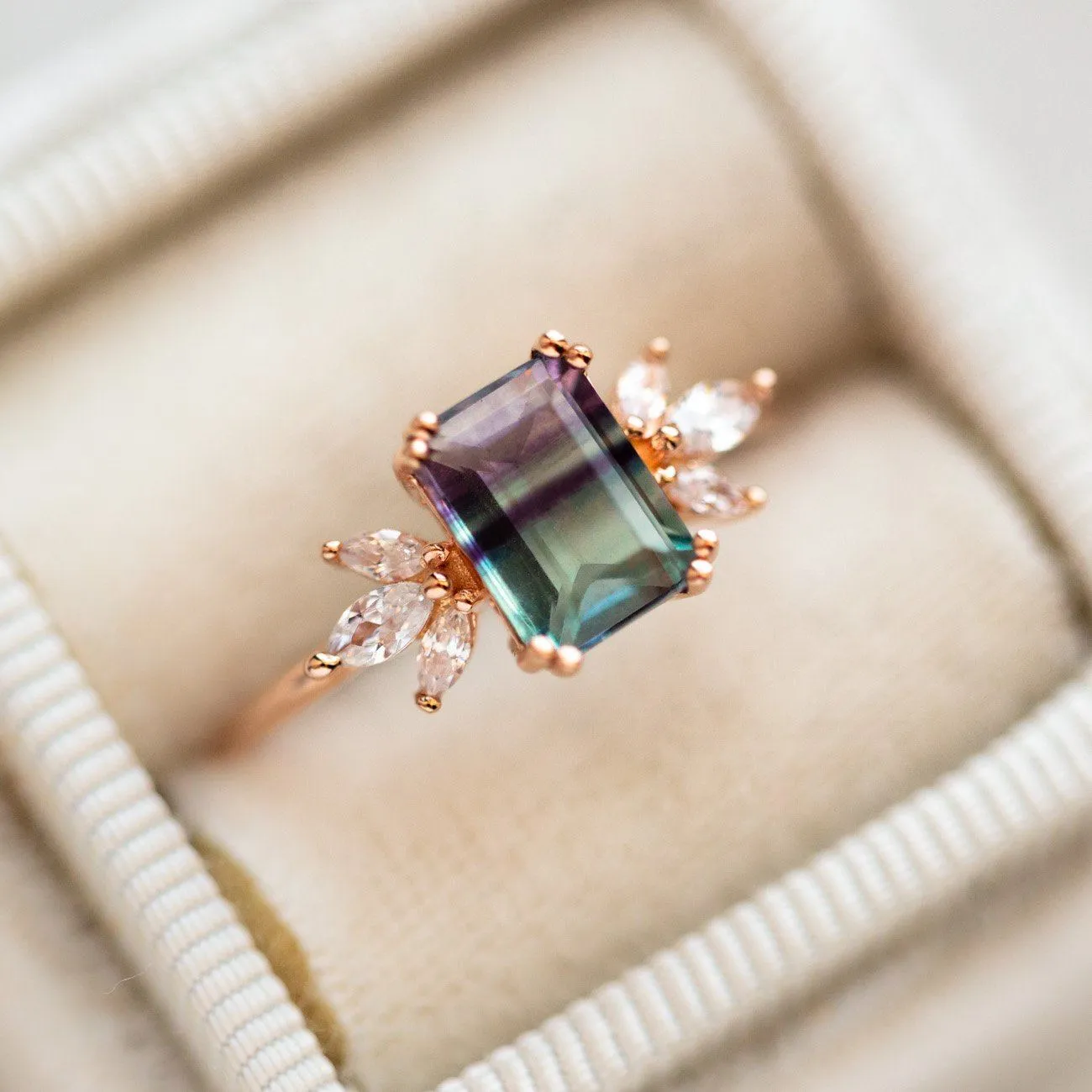 Rose Gold Fluorite Topaz Hazy Dream Ring