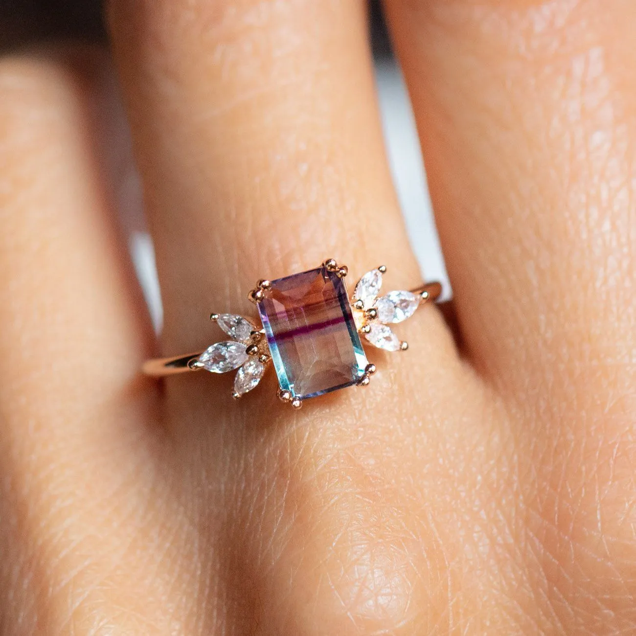 Rose Gold Fluorite Topaz Hazy Dream Ring