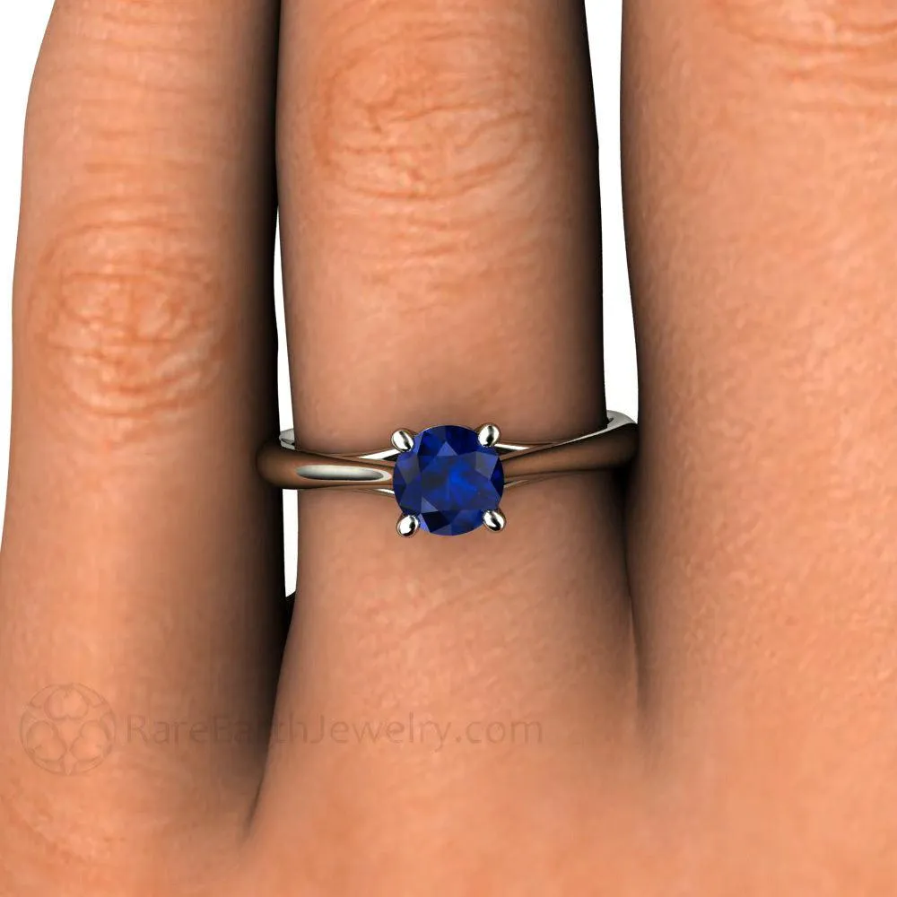 Round Blue Sapphire Engagement Ring Vintage Filigree Solitaire