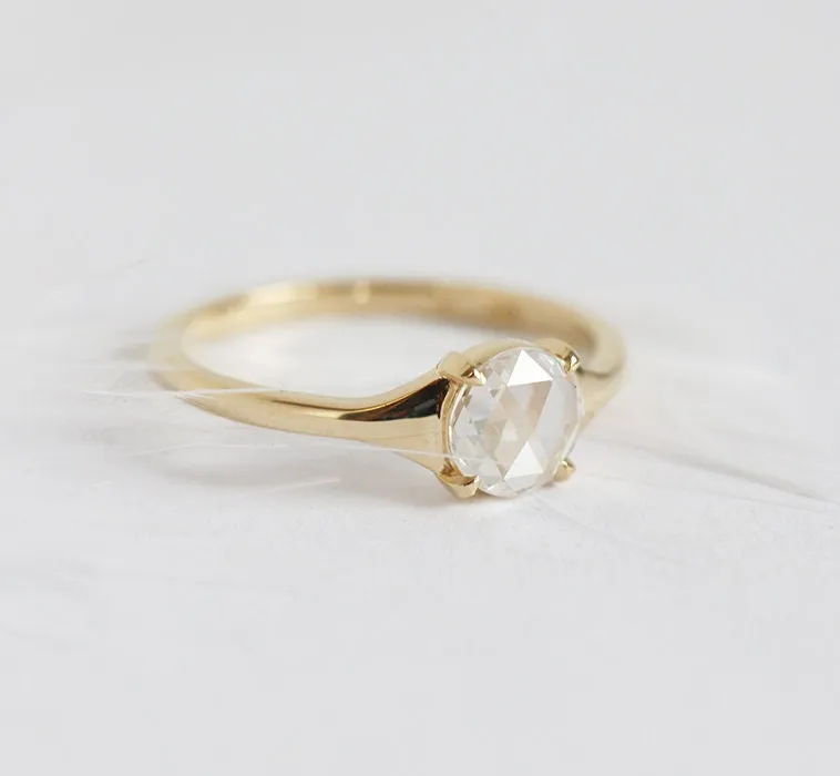 Round Diamond Ring, Round Rose Cut White Diamond Engagement Ring, 0.3Ct Diamond Solitaire Ring, 18K Gold Diamond Ring