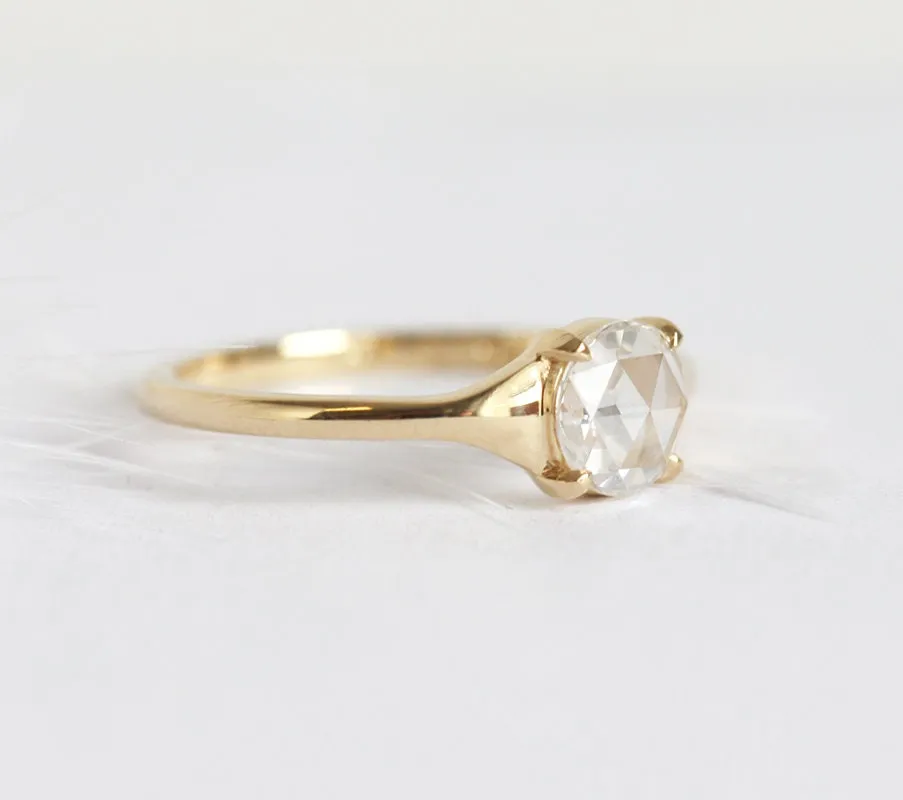 Round Diamond Ring, Round Rose Cut White Diamond Engagement Ring, 0.3Ct Diamond Solitaire Ring, 18K Gold Diamond Ring