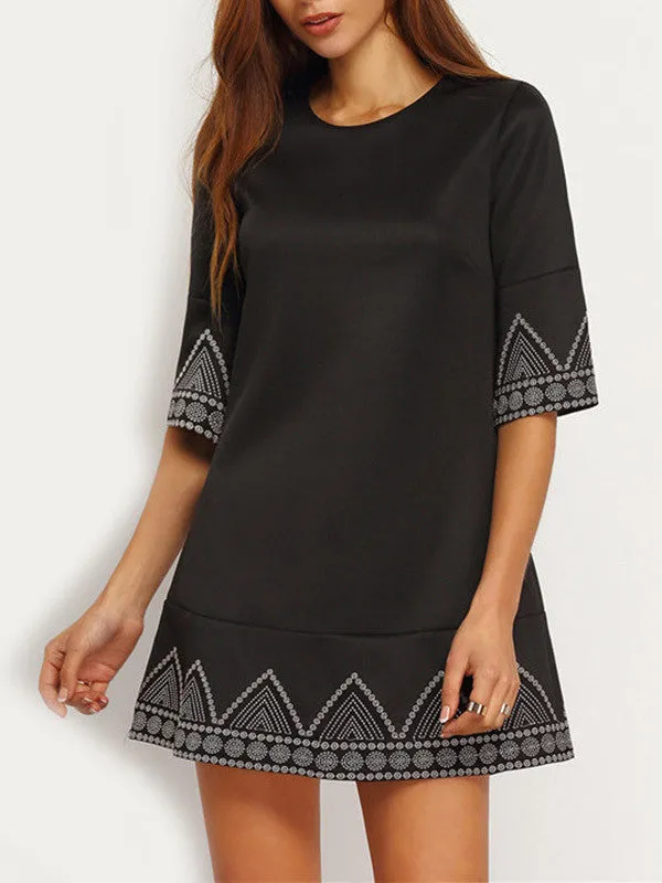 Round neck Elbow sleeve Loose Dress