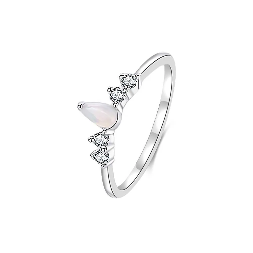 S925 Sterling Silver CZ Diamond Elegant Crown Opal Ring