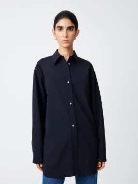 Santos Tropical Wool Shirt in Darkest Navy