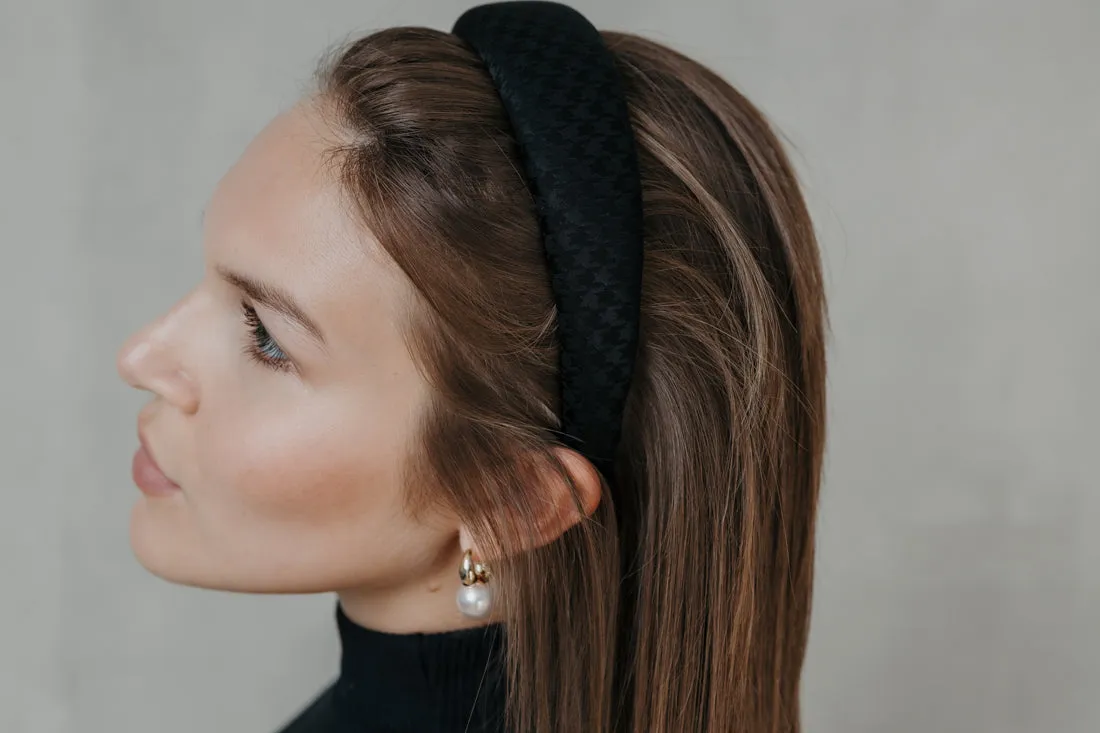 SATIN PUFF CLASSIC HAIRBAND HOUNDSTOOTH