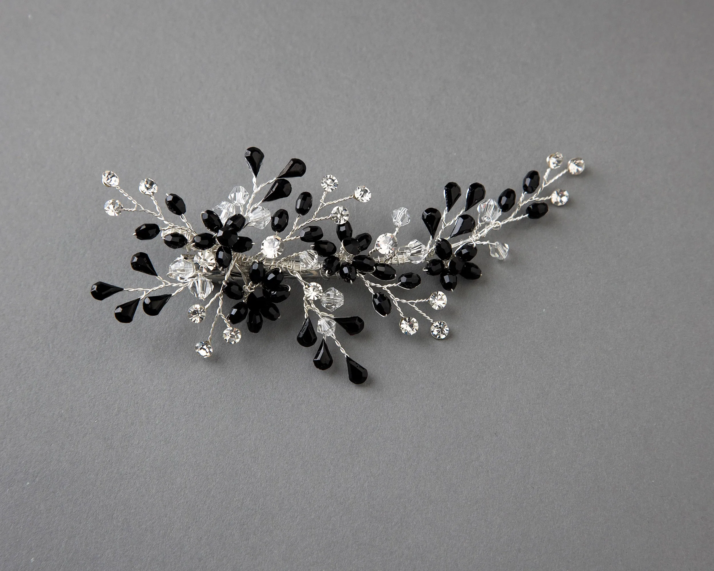 Silver and Black Crystal Wedding Hair Clip