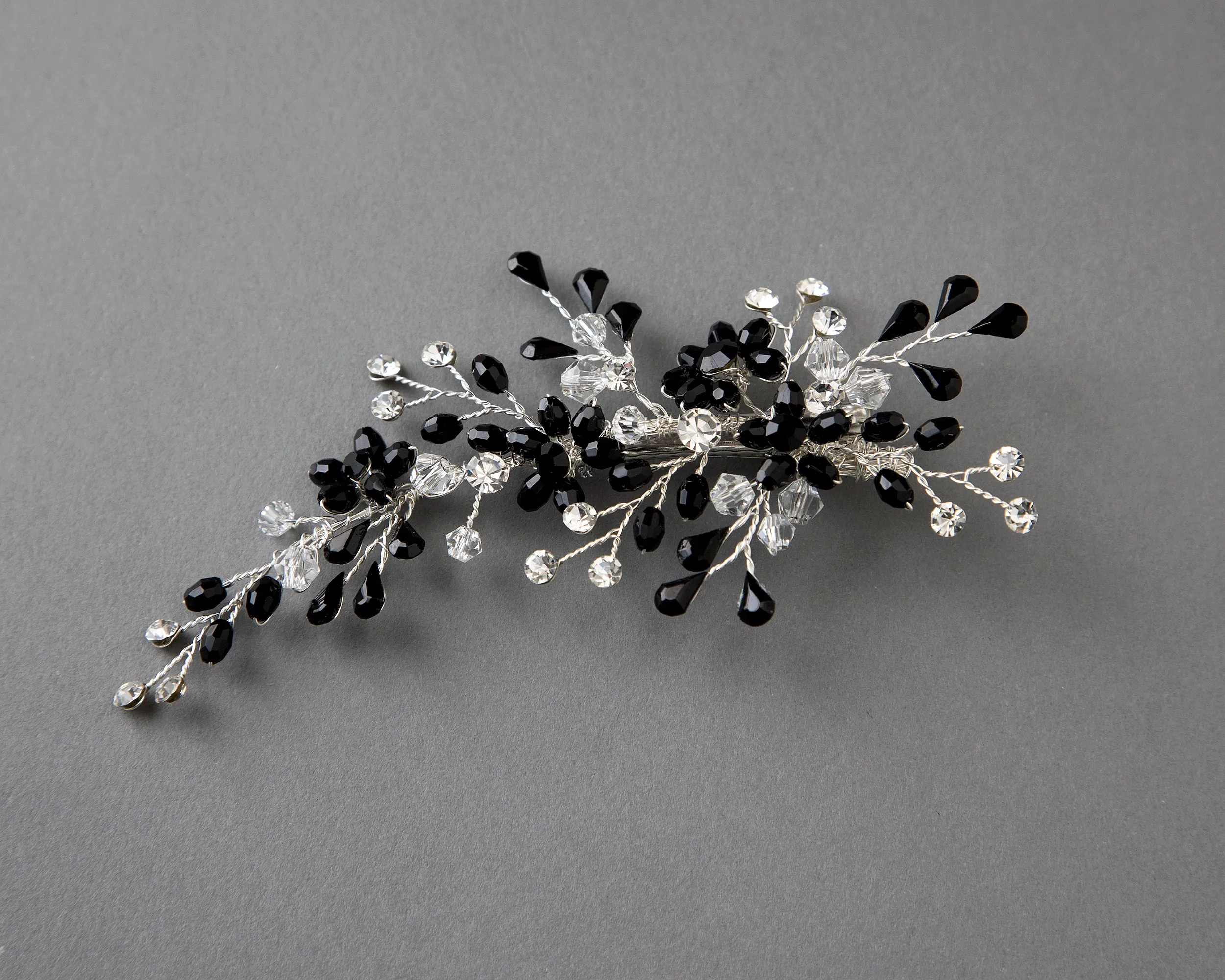 Silver and Black Crystal Wedding Hair Clip