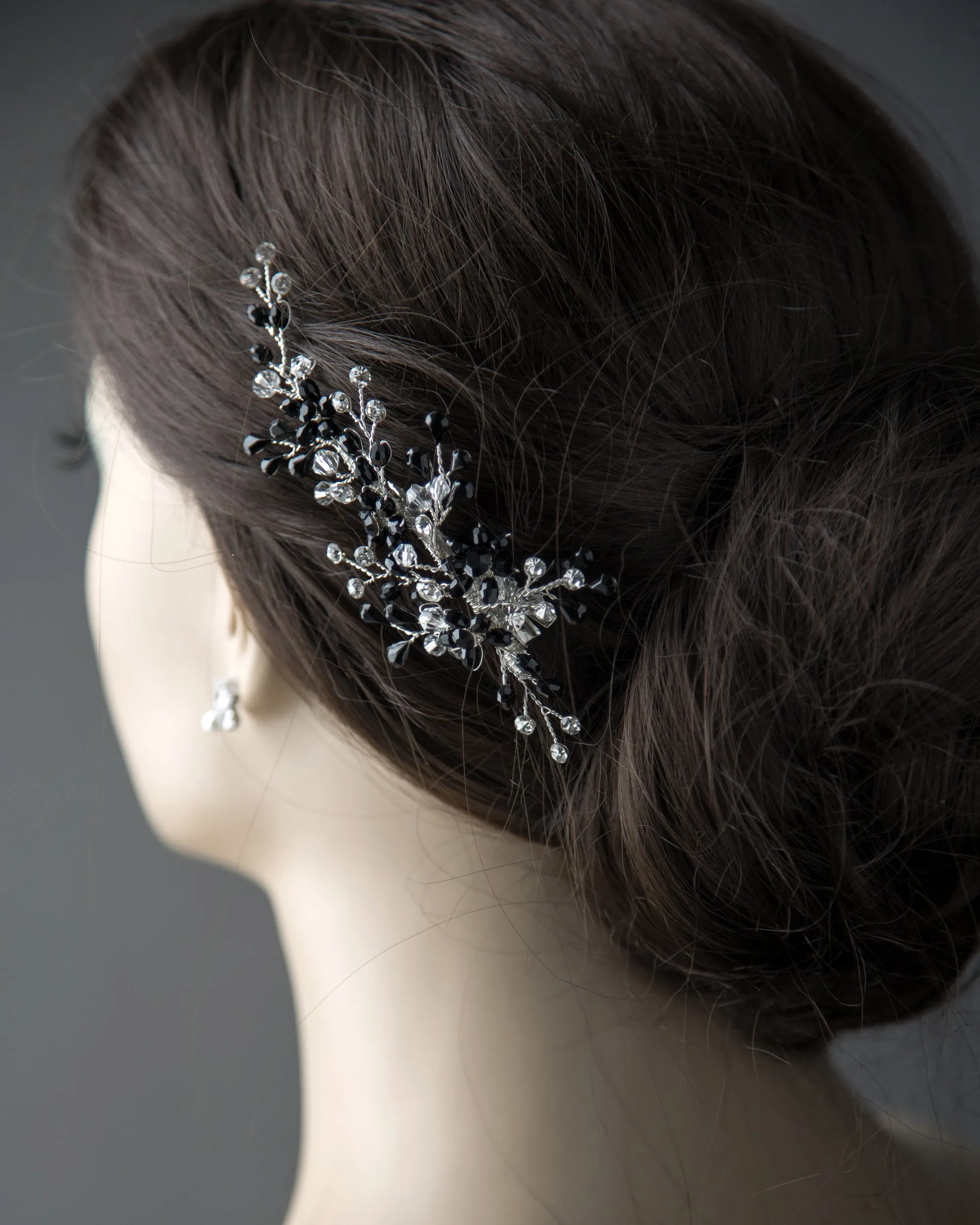 Silver and Black Crystal Wedding Hair Clip