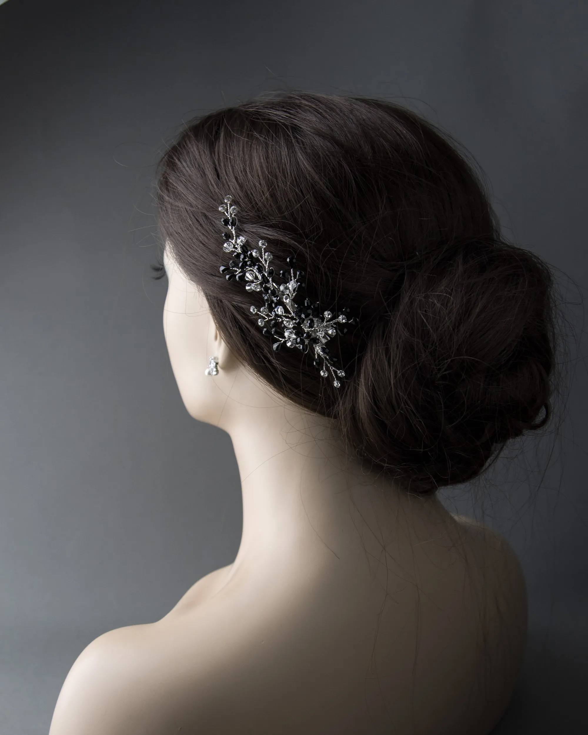 Silver and Black Crystal Wedding Hair Clip