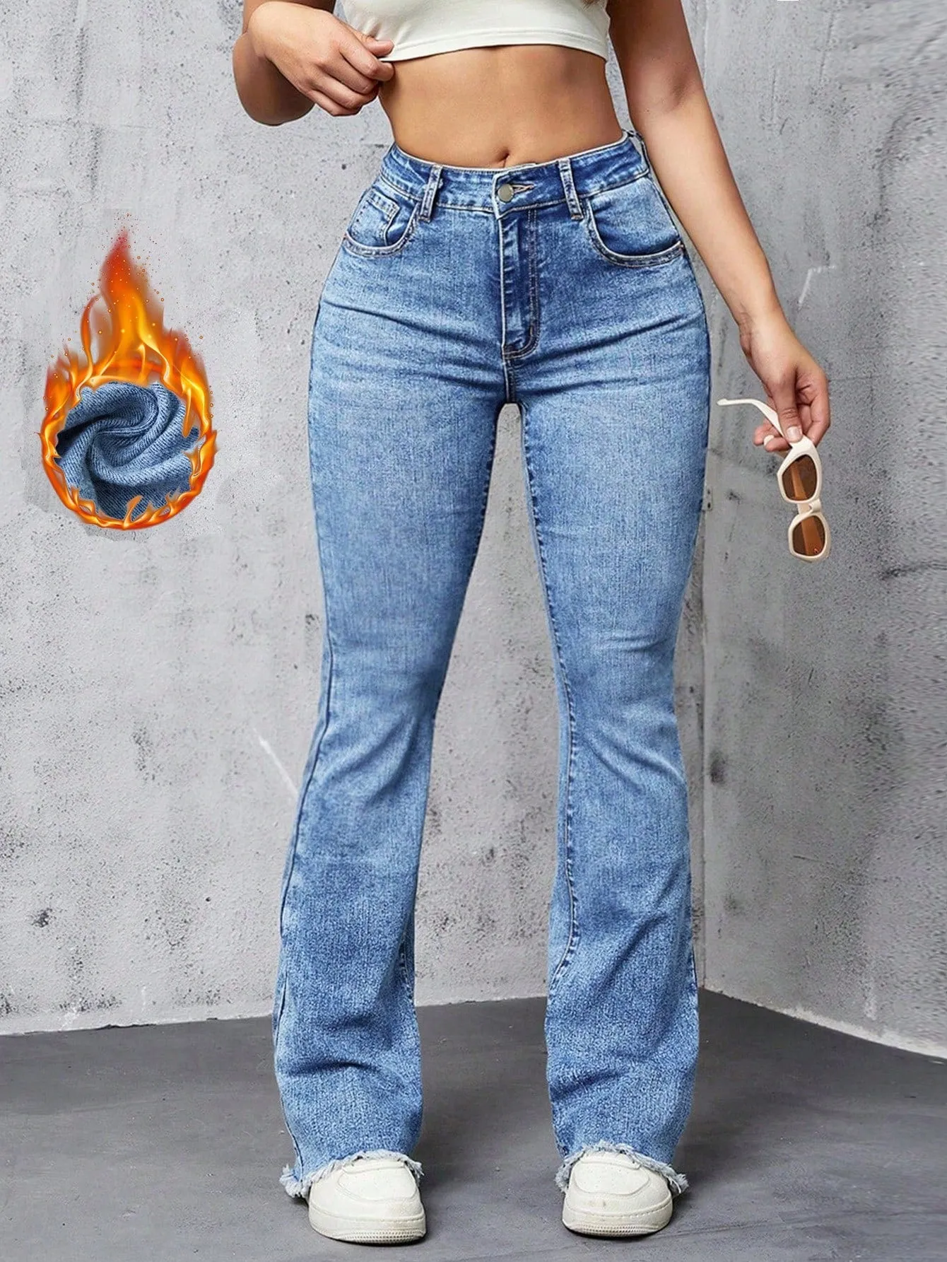 Slant Pocket Bleach Wash Flare Leg Jeans