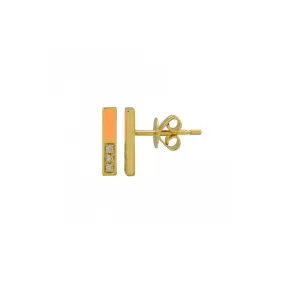 Split Bar Stud Earrings with Orange Enamel & Diamonds