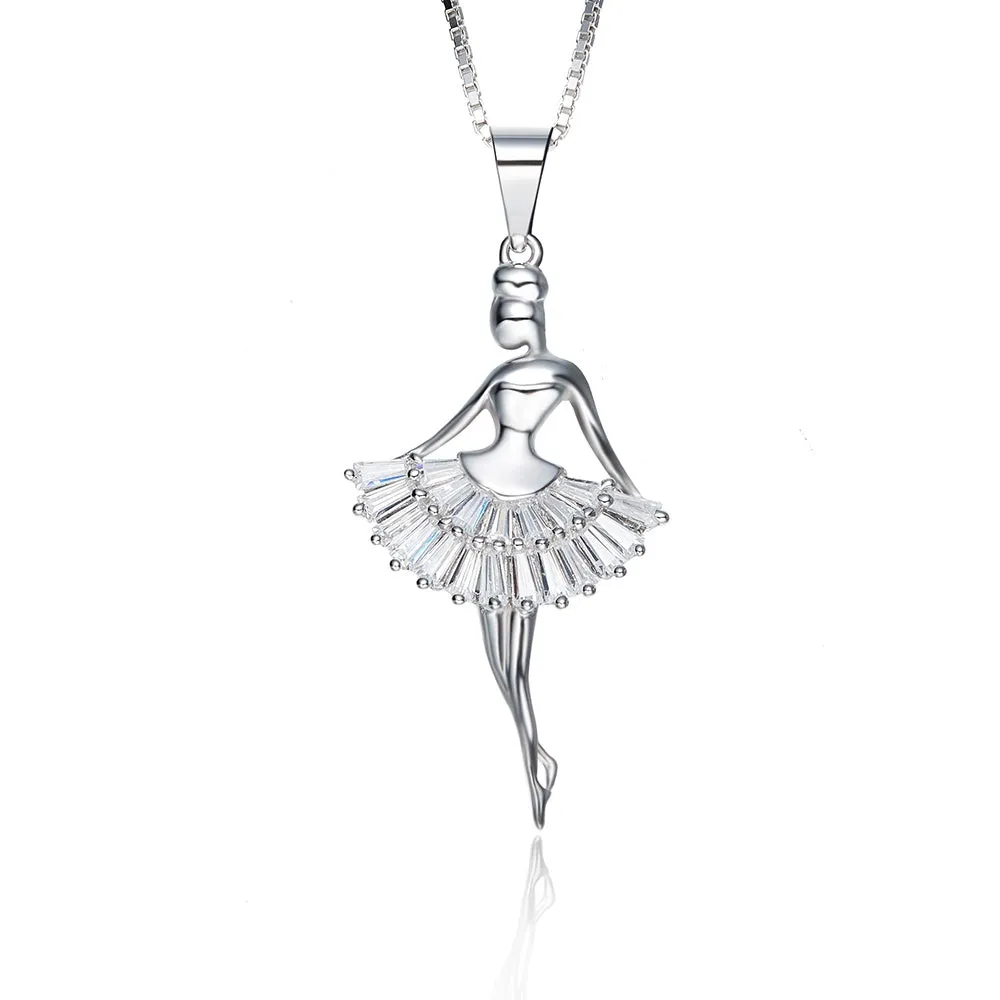 Sterling silver cute dancing ballerina necklace