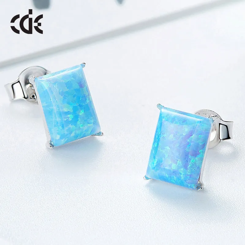 Sterling silver simple squared blue opal stone earring