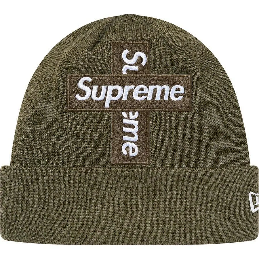 Supreme New Era Cross Box Logo Beanie (Olive)