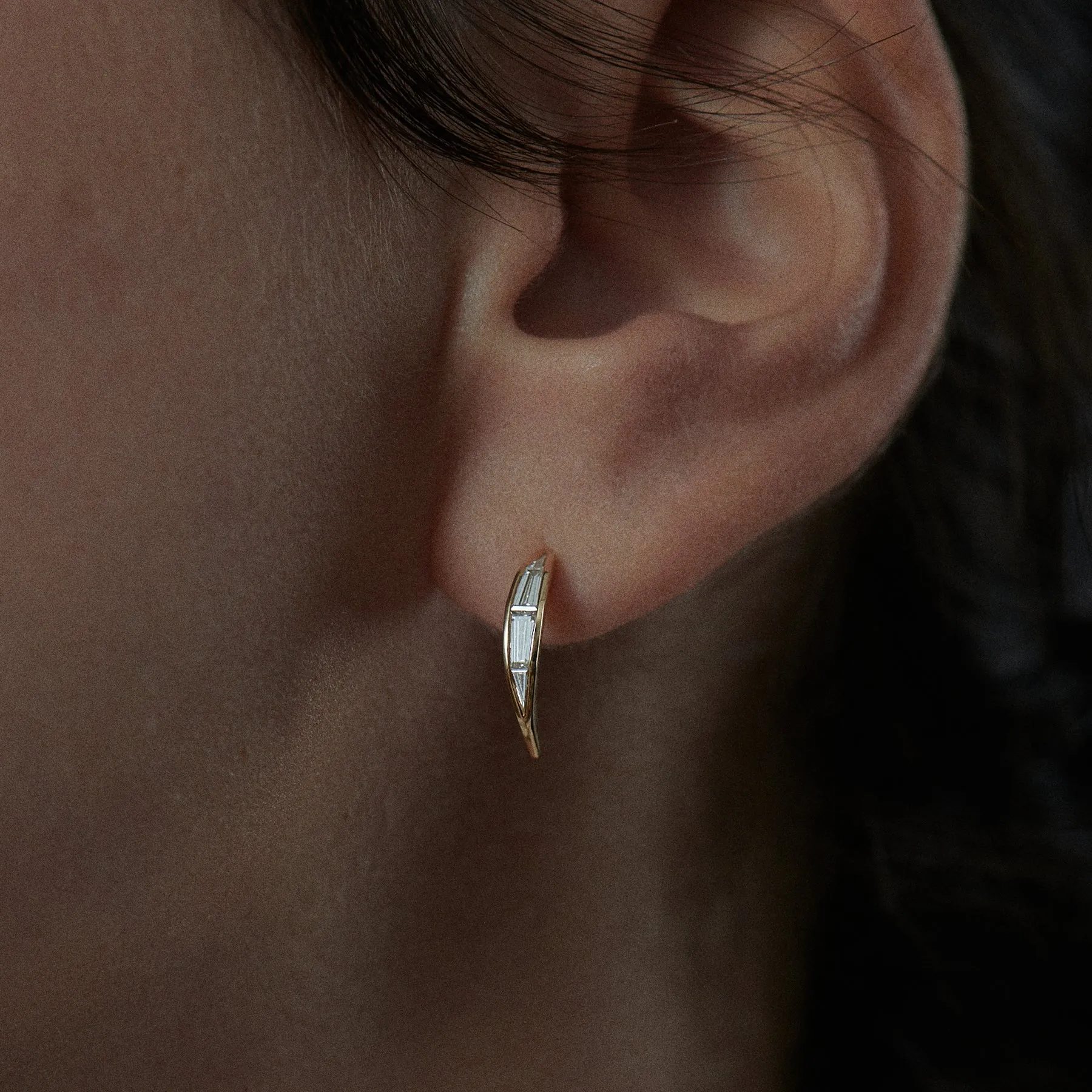 Tapered Baguette Diamond Curved Stud Earrings