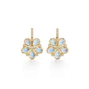 Temple St. Clair 18K Yellow Gold Diamond and Rainbow Moonstone Lunar Flower Drop Earrings