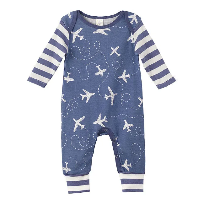 Tesa Babe Baby Airplanes Cotton Romper - Blue/Ivory