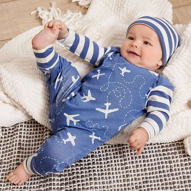 Tesa Babe Baby Airplanes Cotton Romper - Blue/Ivory