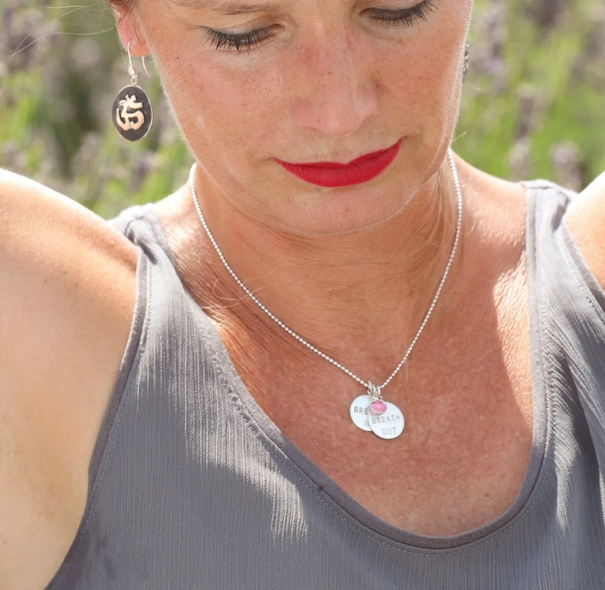 The original Breath In - Breath Out Necklace to become calm, centered, and energized