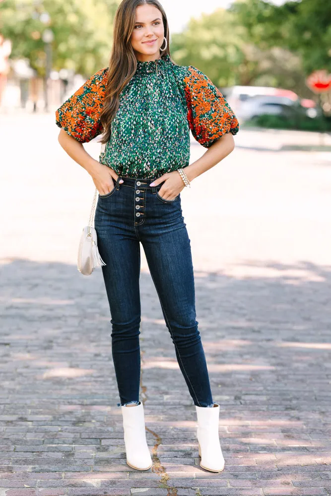 THML: Say It All Green Floral Embroidered Blouse