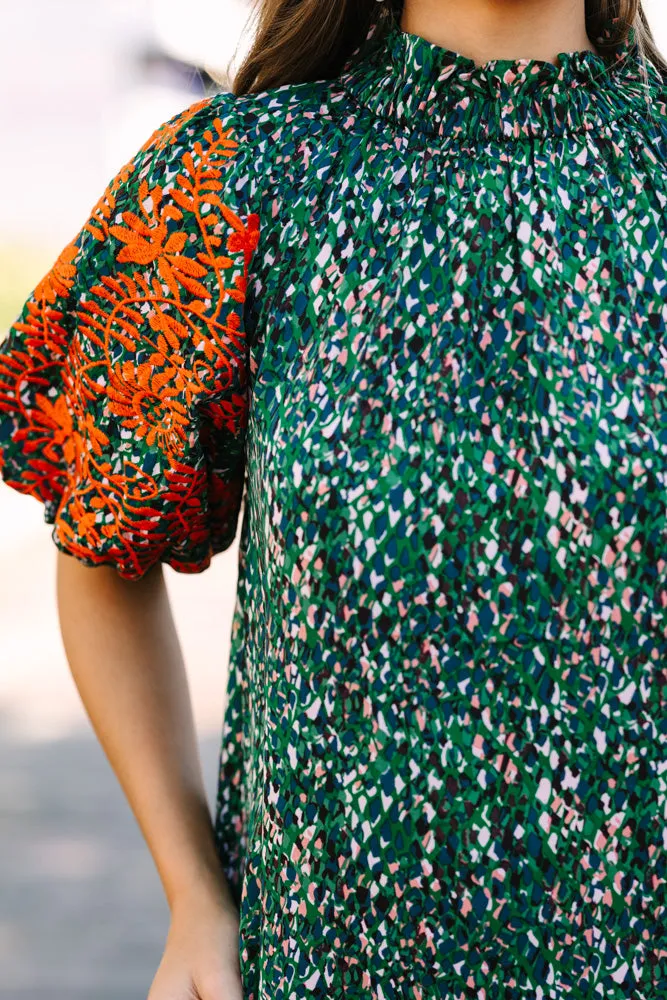 THML: Say It All Green Floral Embroidered Blouse