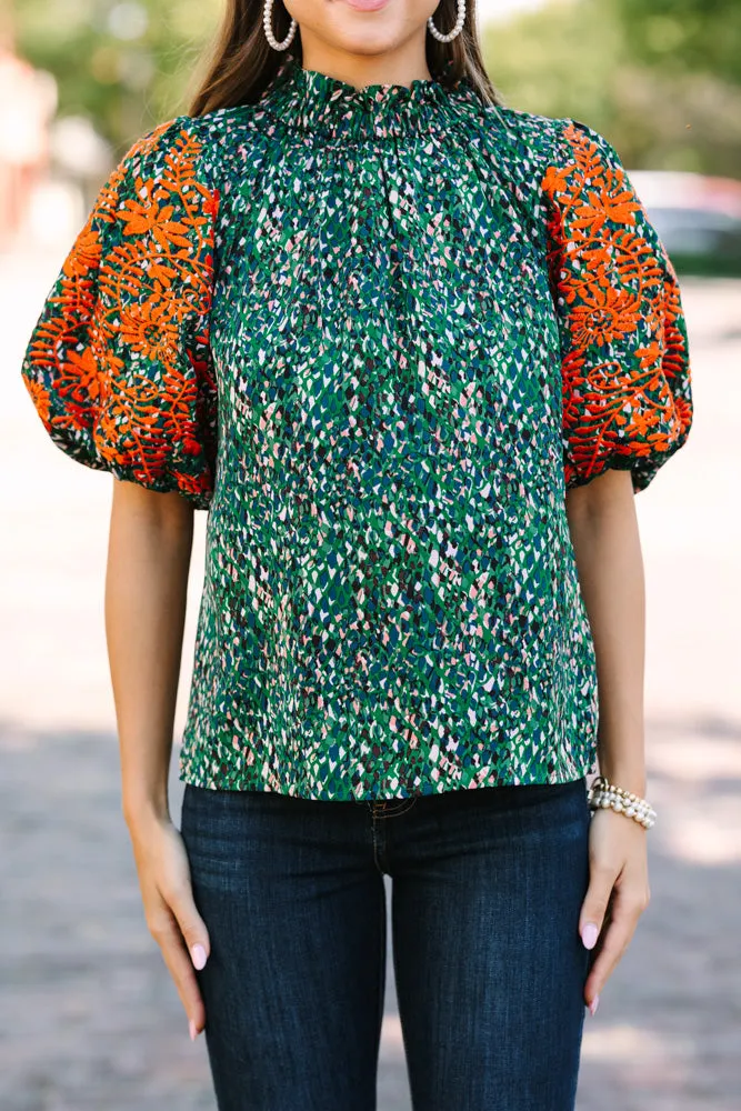 THML: Say It All Green Floral Embroidered Blouse