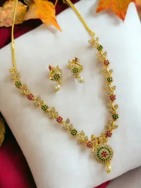 Traditional Gold Plated Peacock Necklace Set