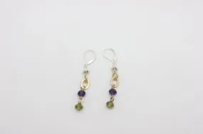 Velvet Purple & Olive Green Swarovski Crystal Matte Gold Earrings