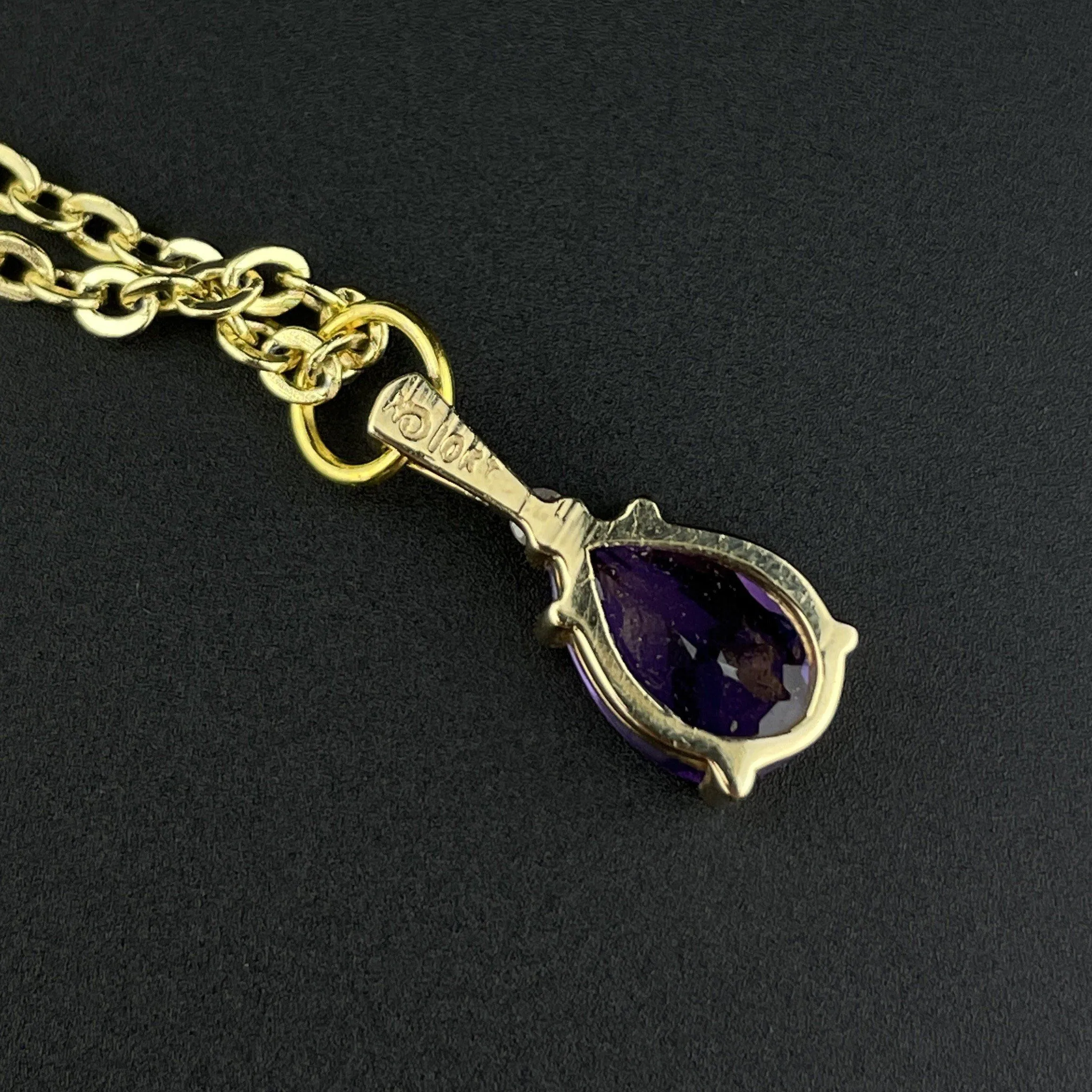 Vintage 14K Gold Diamond Amethyst Pendant Necklace