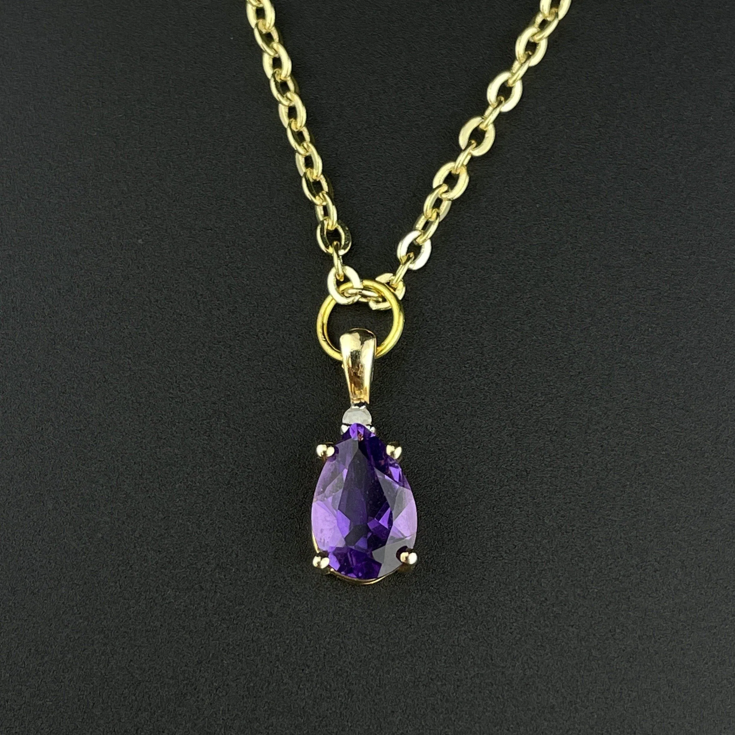 Vintage 14K Gold Diamond Amethyst Pendant Necklace