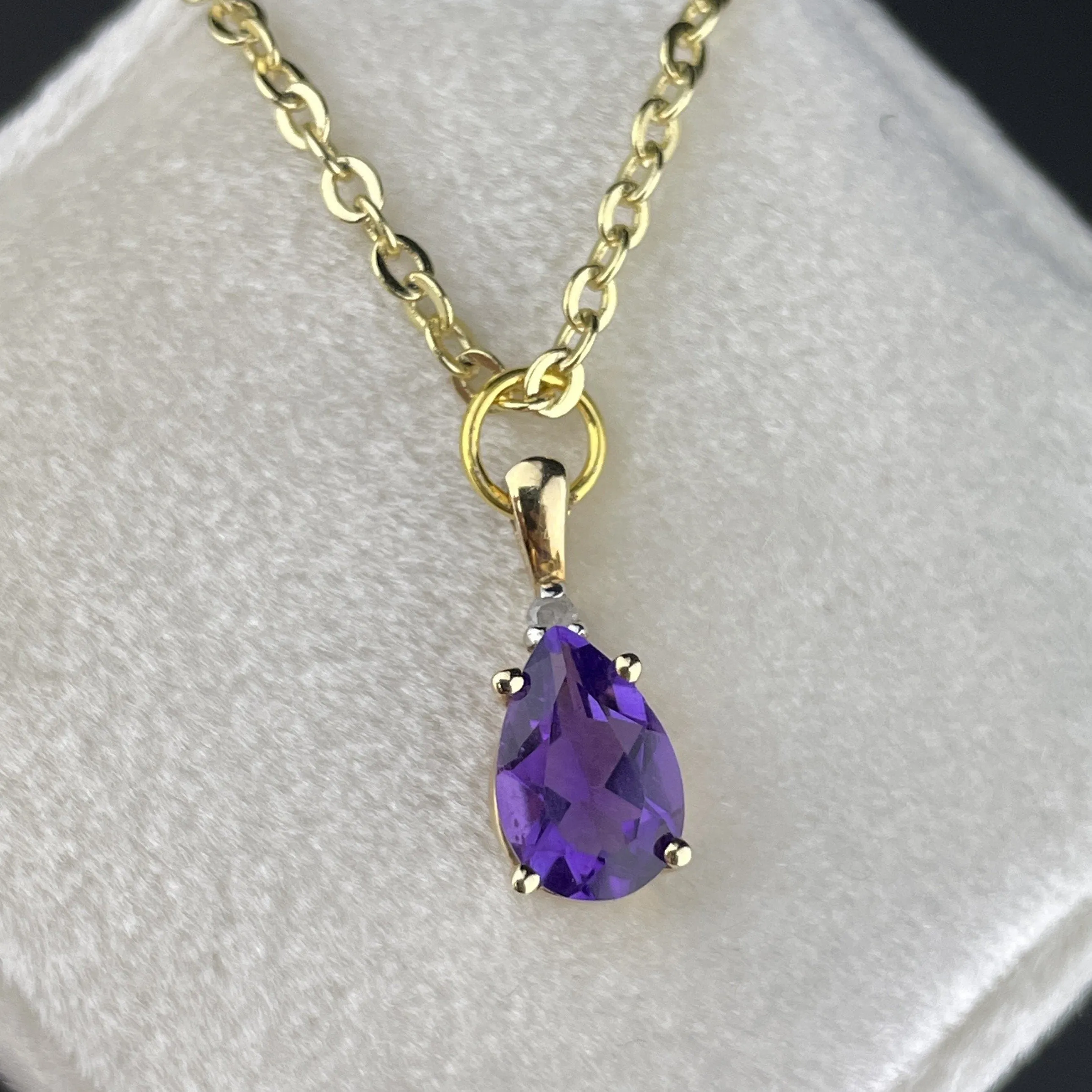 Vintage 14K Gold Diamond Amethyst Pendant Necklace