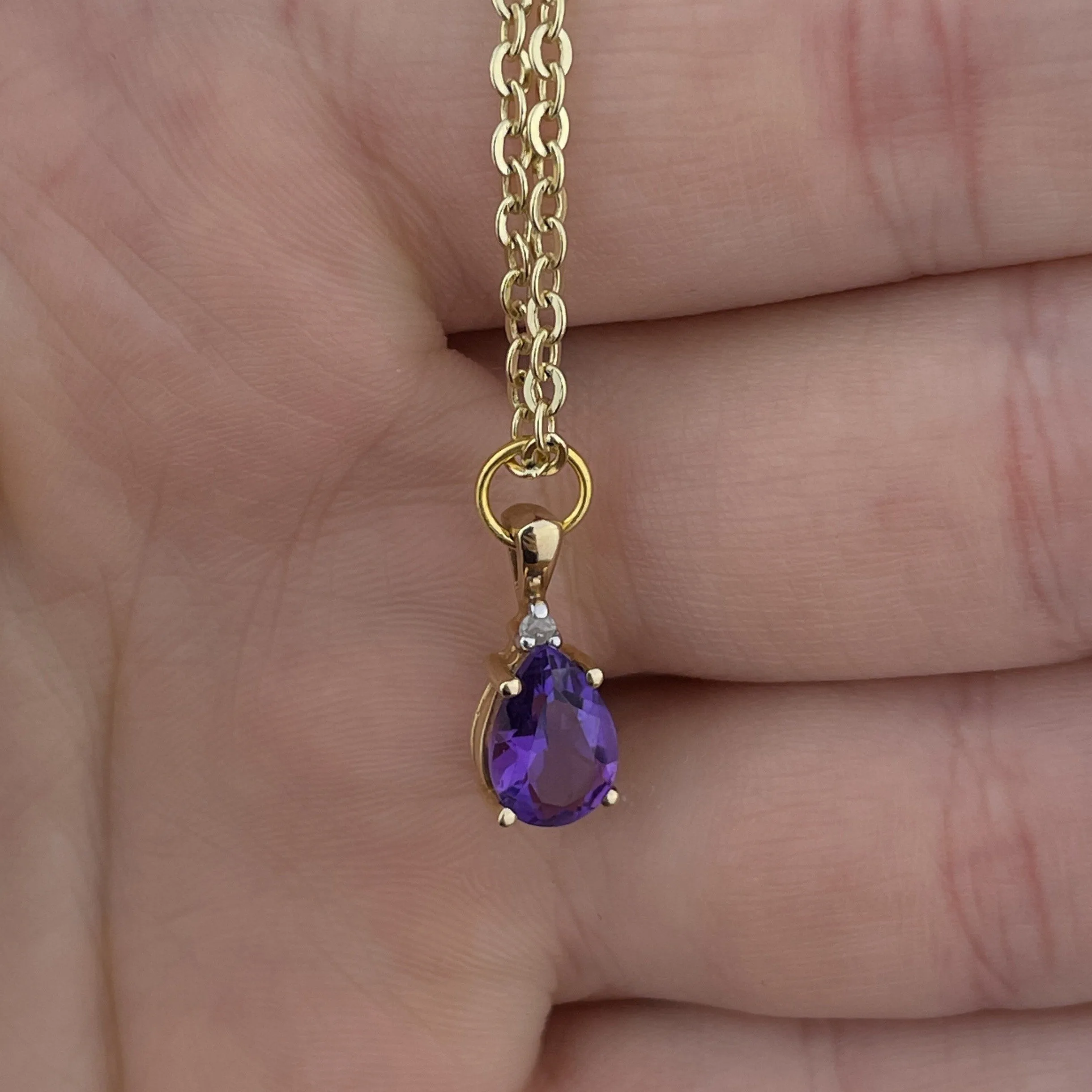 Vintage 14K Gold Diamond Amethyst Pendant Necklace