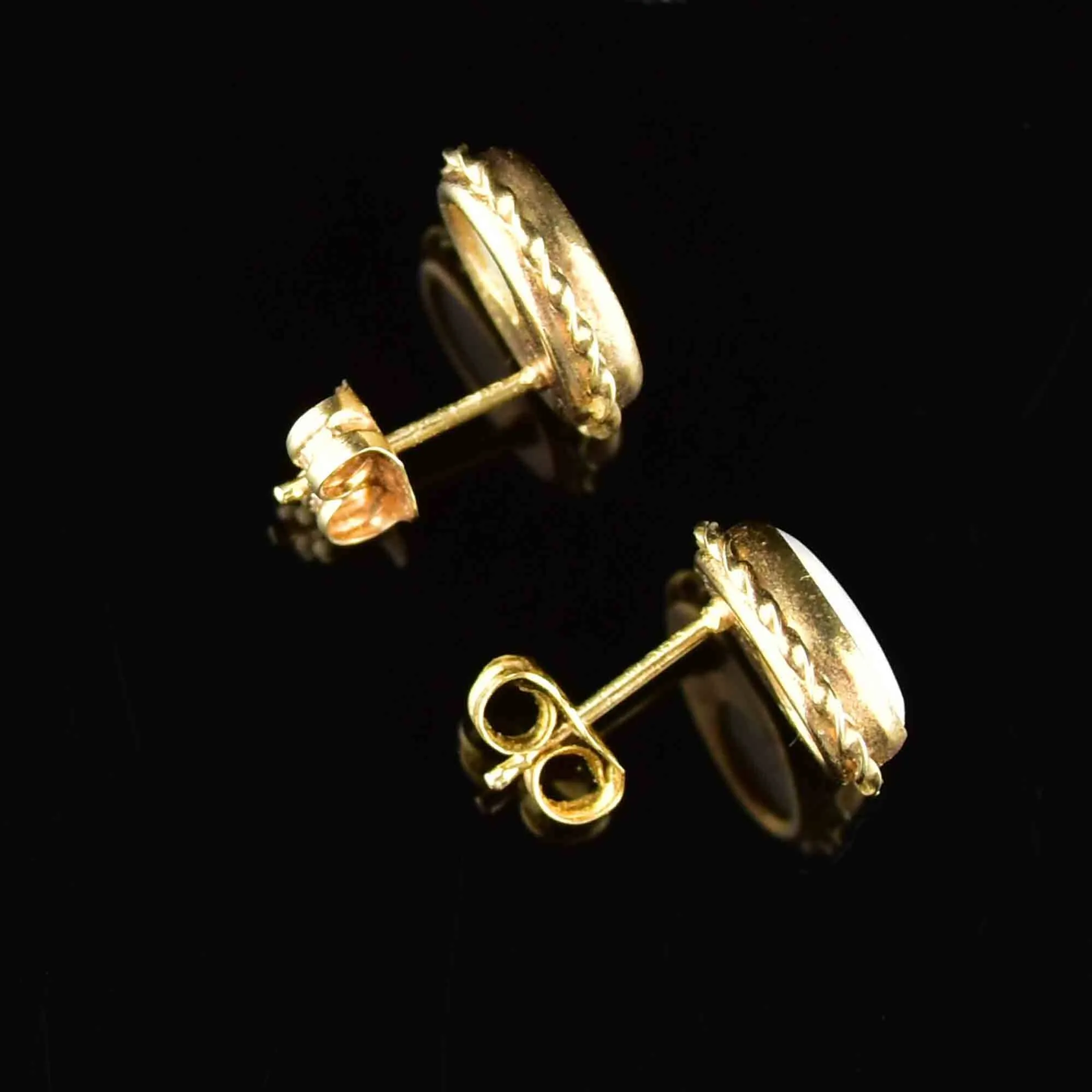 Vintage Braided 14K Gold Opal Stud Earrings