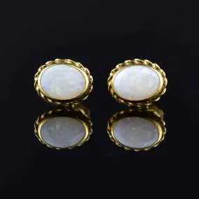 Vintage Braided 14K Gold Opal Stud Earrings